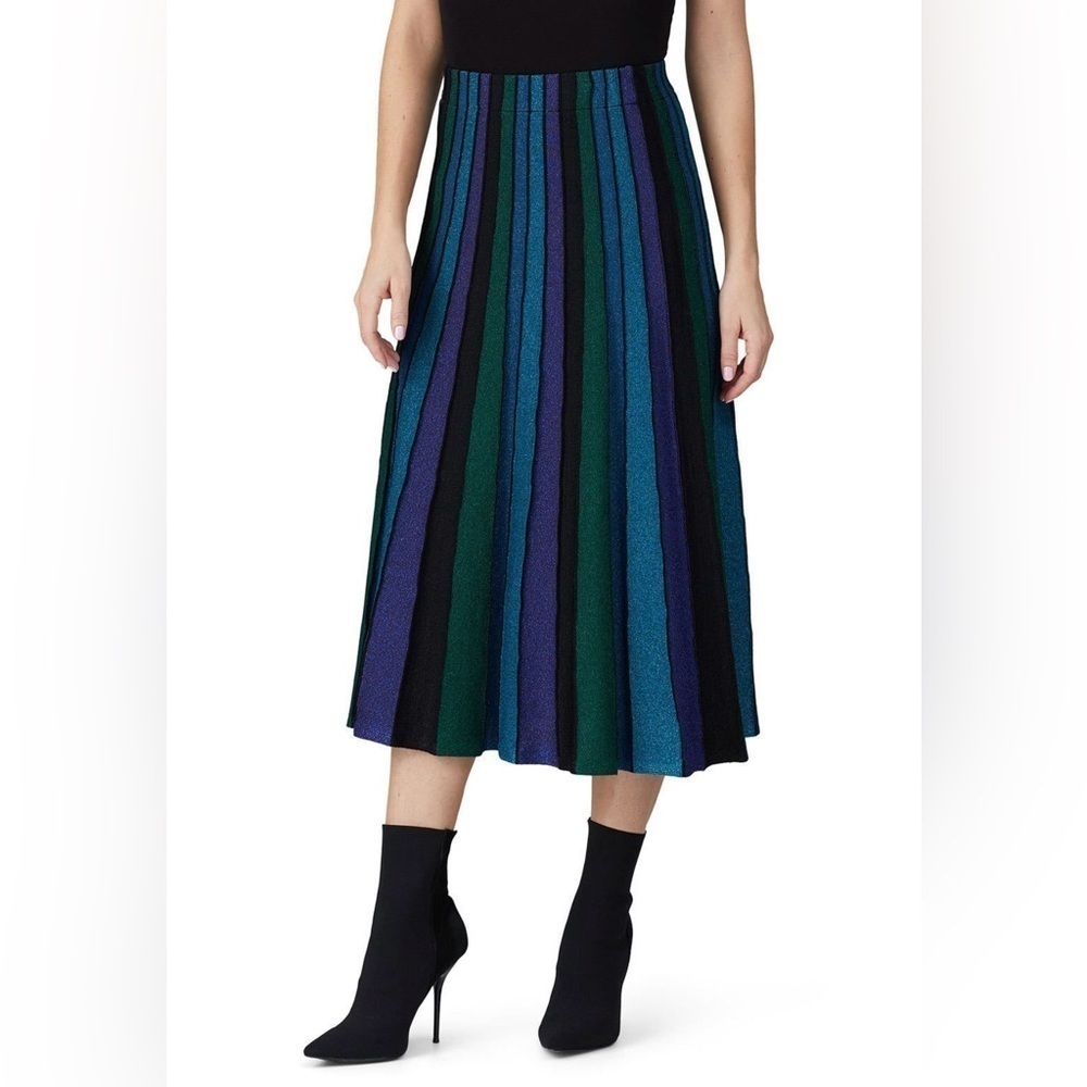 Ronny Kobo Blue Yuma Stripe Metallic Midi Skirt Size Small